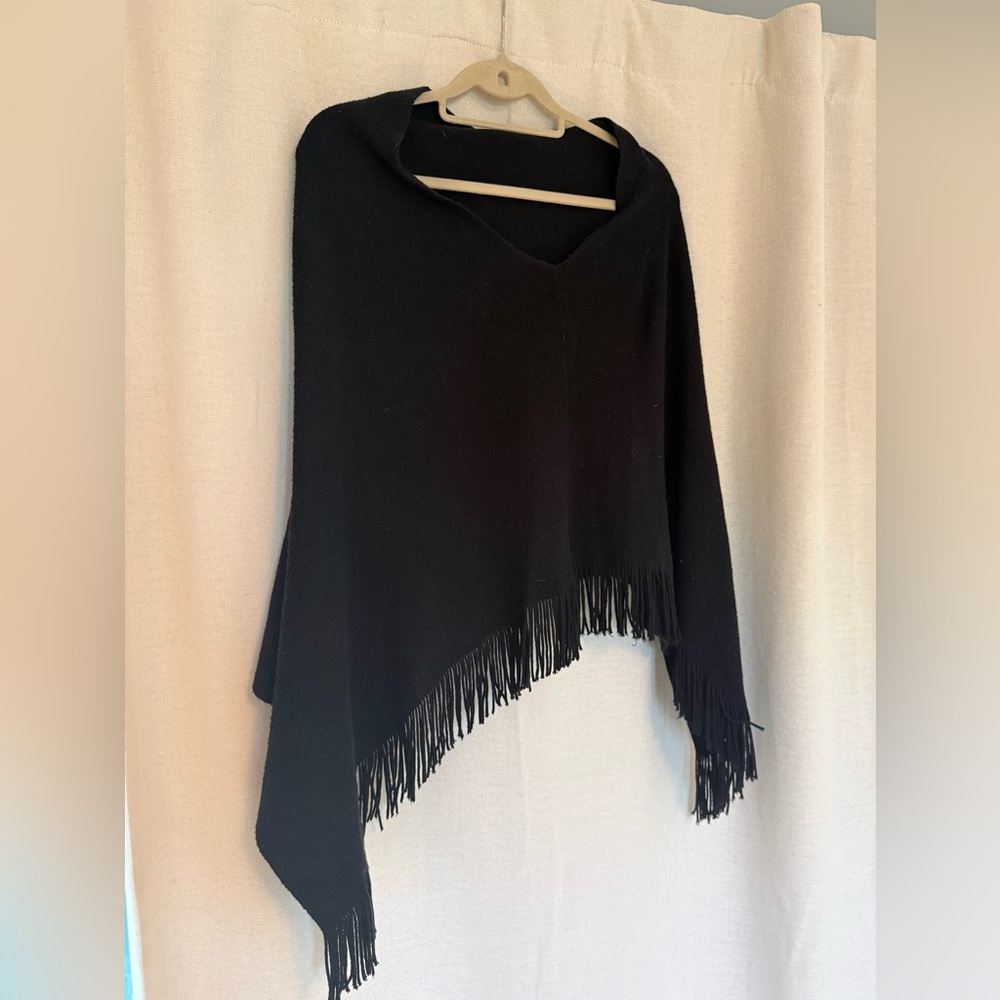 Elegant Black Fringed Poncho